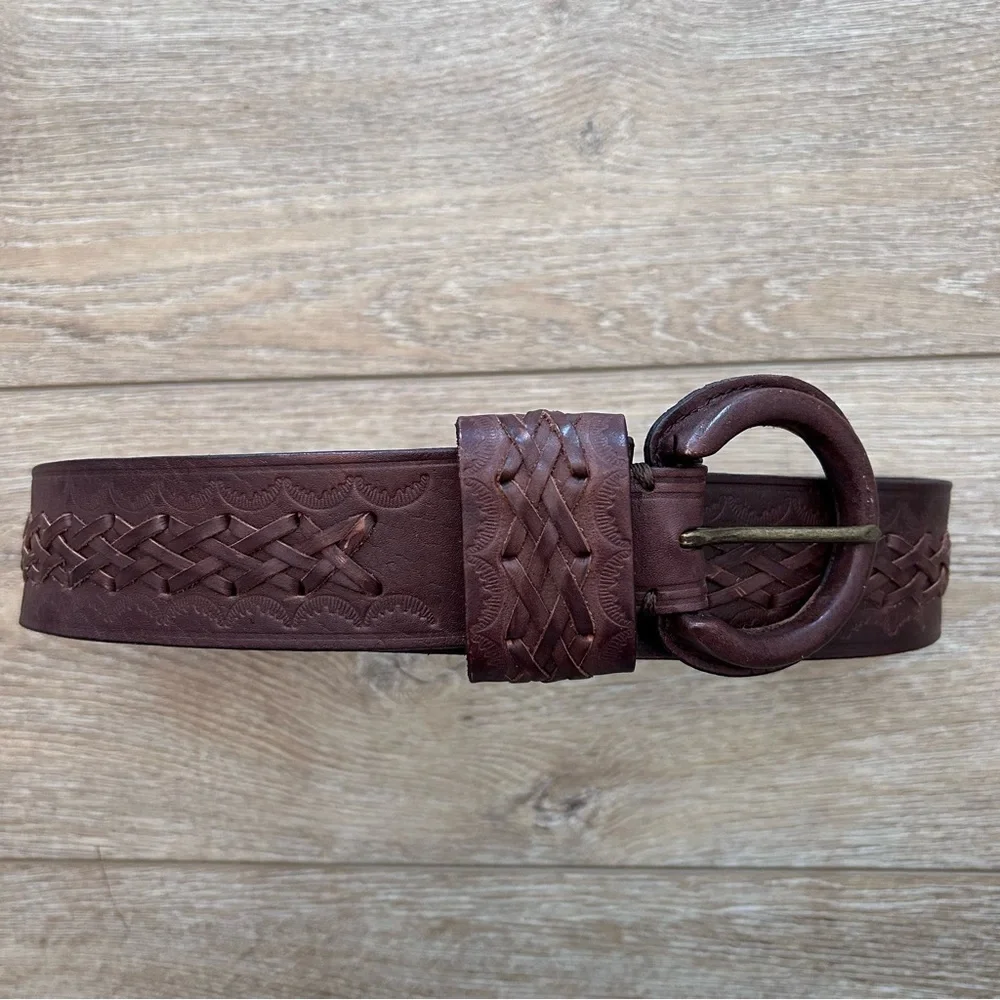 Vintage Y2K American Eagle Brown‎ Leather Belt Cowgirlcore Western Braided 36”